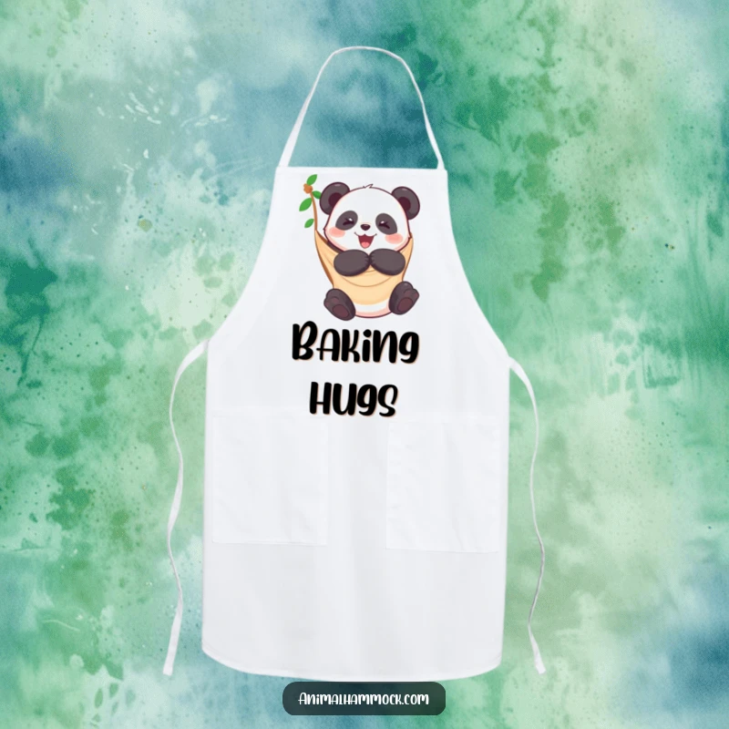 Funny apron showcasing a panda hugging a hammock, perfect for messy chefs who love cute and humorous kitchenware. Great gift.
