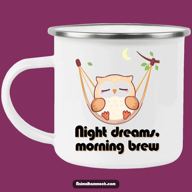 Funny Owl Dreaming Camping Mug: Sleepy Hammock Outdoor Humor
