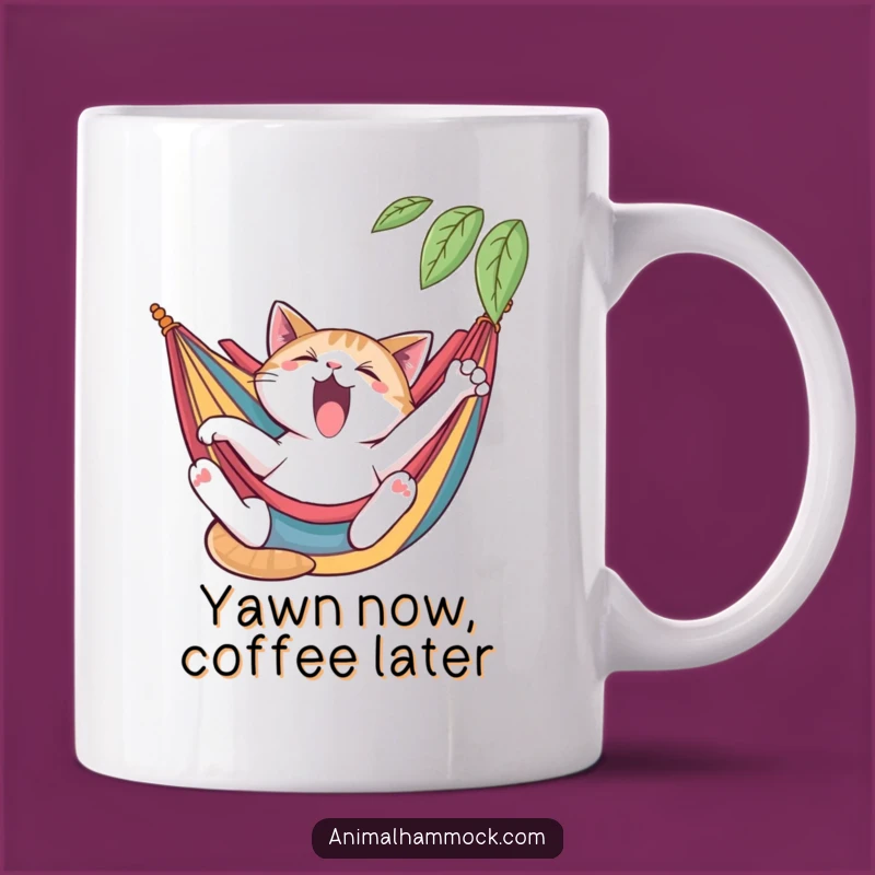 Funny Cat Hammock Mug: Yawning Lounger Relaxed Gift