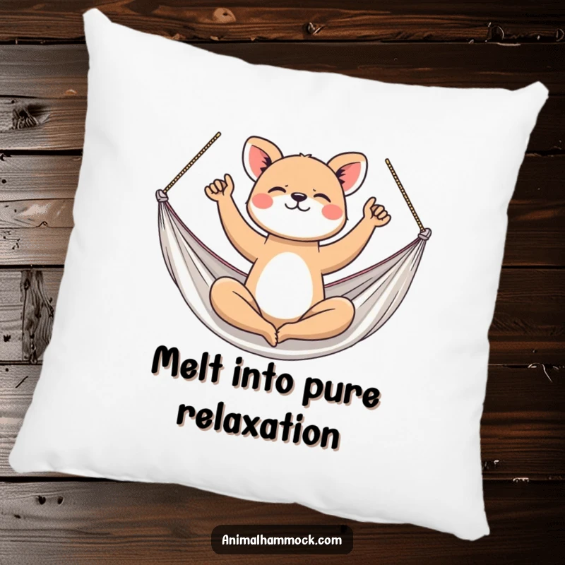 Funny Pillow: An athletic animal doing yoga poses in a hammock, providing comfort and promoting a sense of calm.