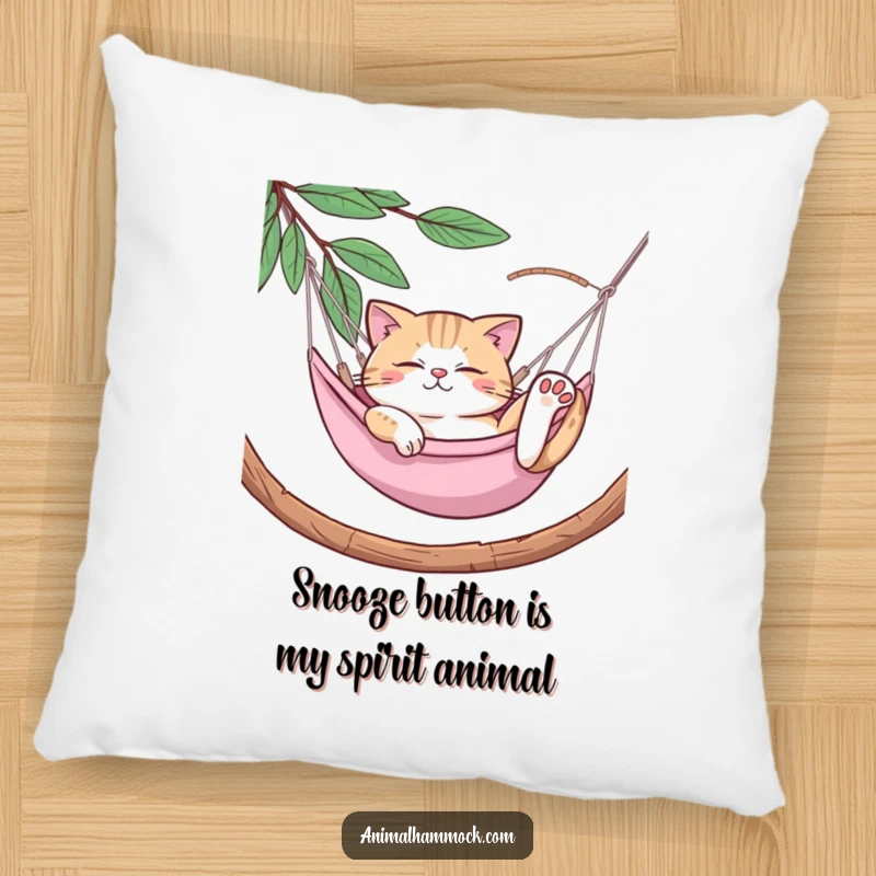 Funny Cat Pillow: A plush pillow featuring a cat serenely stretching in a hammock, adding comedic comfort and a touch of whimsy.