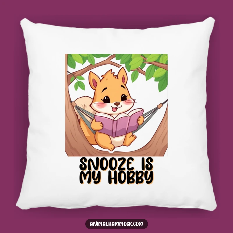 Funny Squirrel Reading Pillow: Cozy Hammock Book Lover Accent Pillow Gift