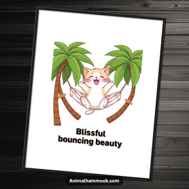 Funny cat digital art print of a cat on a hammock, serene and joyful, an immediate funny gift for art lovers.