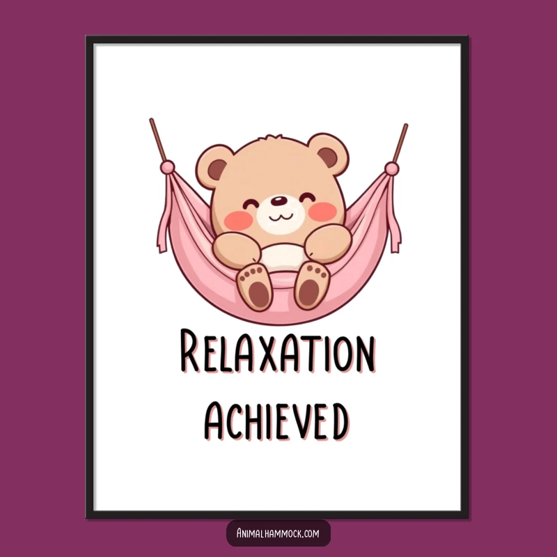 Funny Bear Hammock Digital Art: Content Bear Smile for Walls