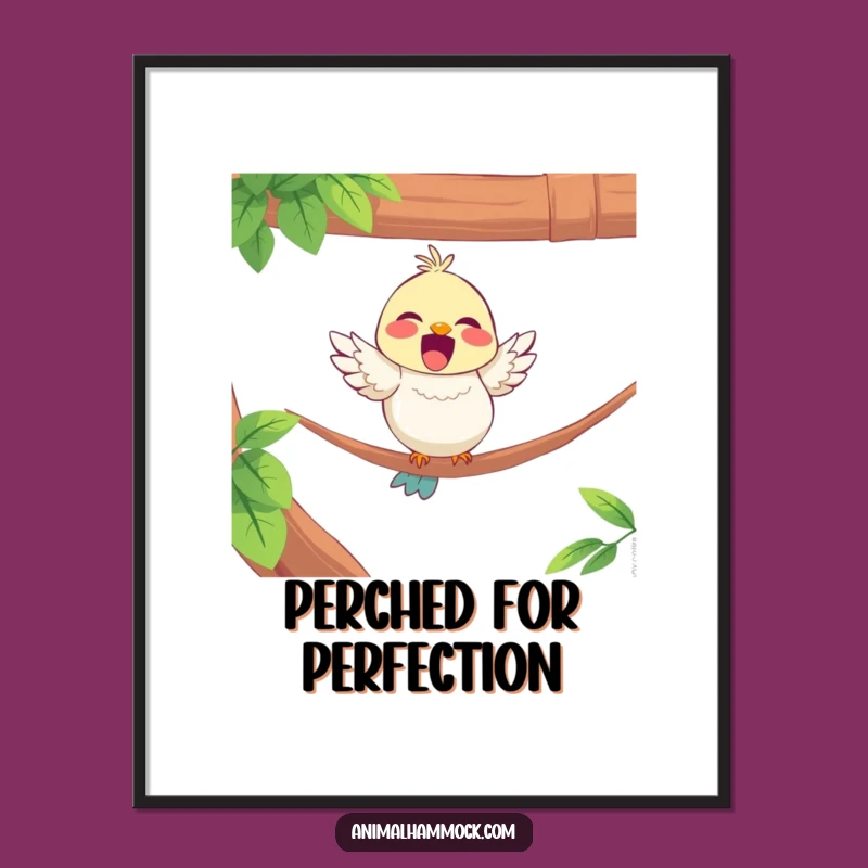 Funny Bird Hammock Digital Art: Delighted Perch Artwork - Unique Funny Gift