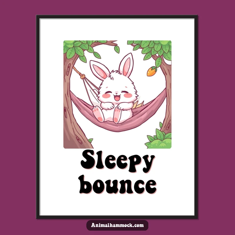 Funny Bunny Hammock Nap Digital Art: Fluffy Rabbit Sleep Decor