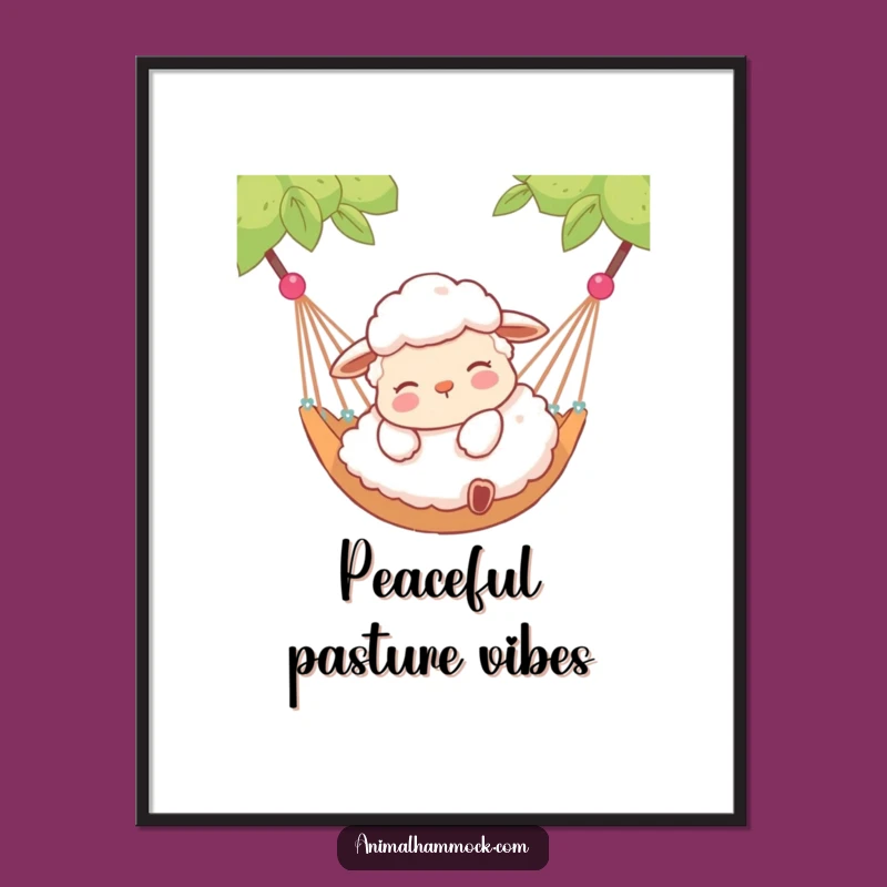Funny Contented Sheep Hammock Digital Print - Instant Peaceful Art Gift