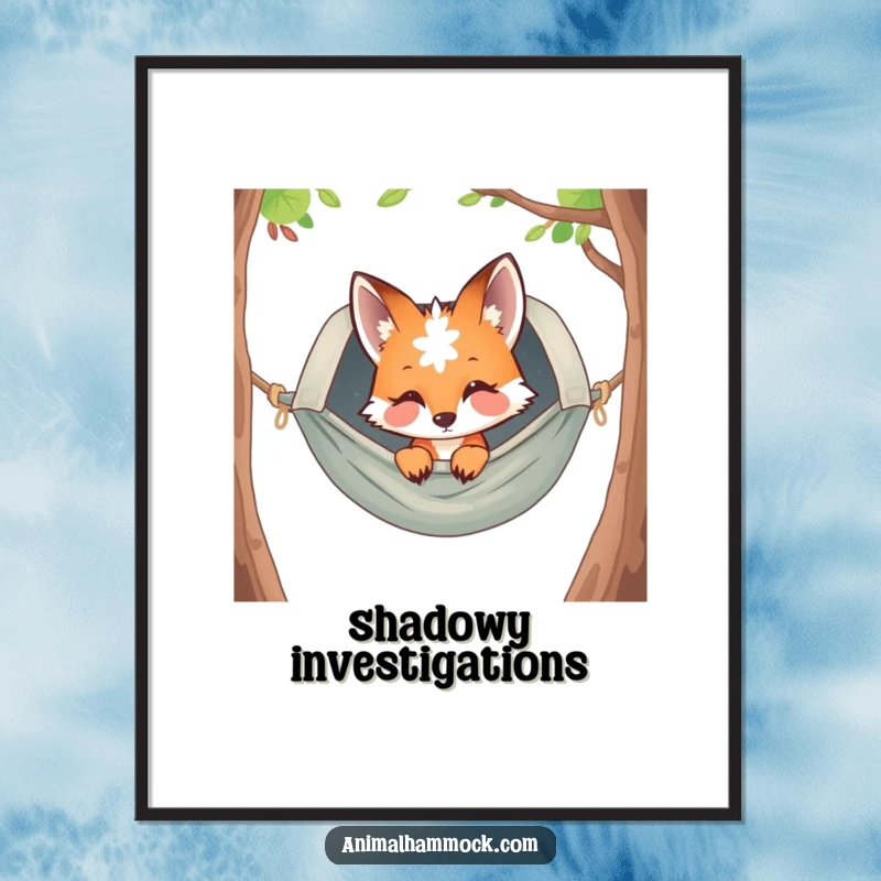 Funny curious fox peeking from a hammock, high-resolution digital art print, capturing a moment of playful curiosity and relaxation for home decor.