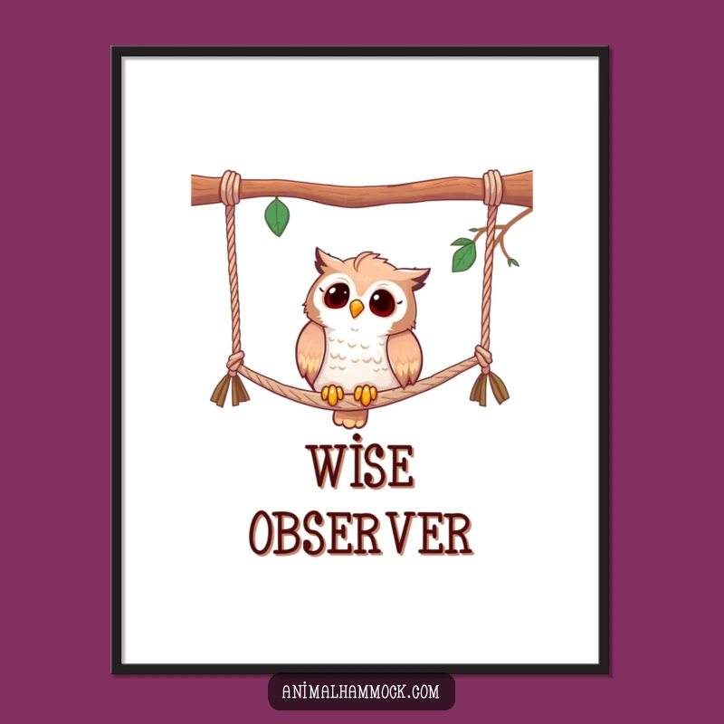 Funny Curious Owl Hammock Digital Print - Instant Wise Art Gift