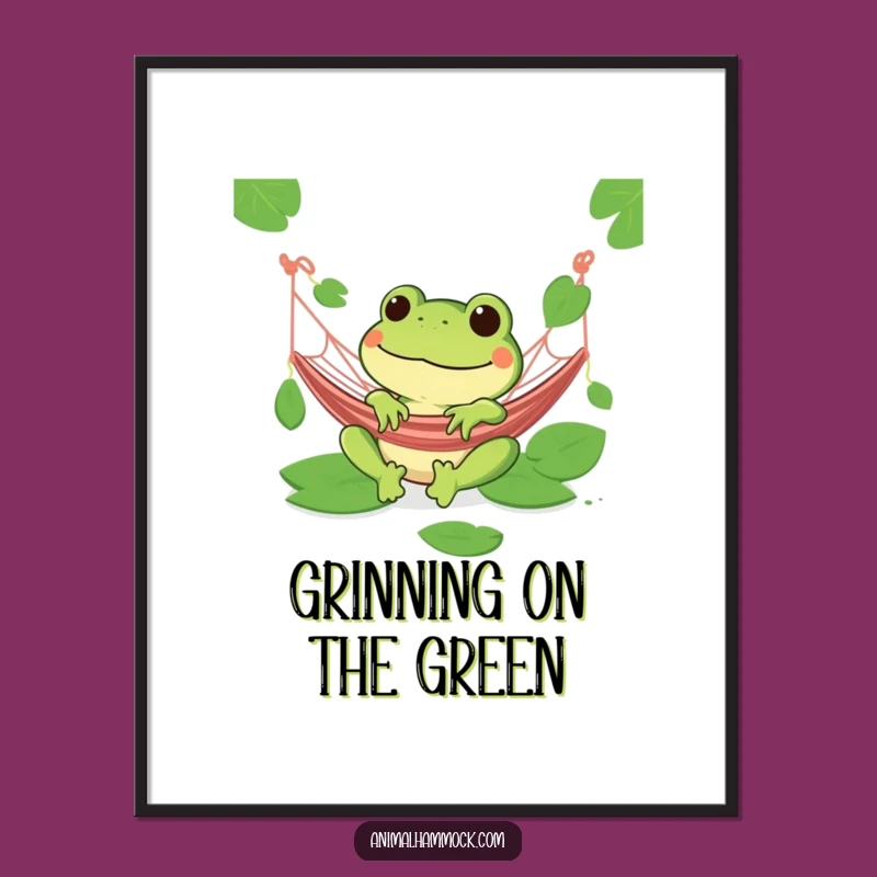 Funny Frog Hammock Digital Art: Grinning Relaxation Download, Perfect Wall Art Gift