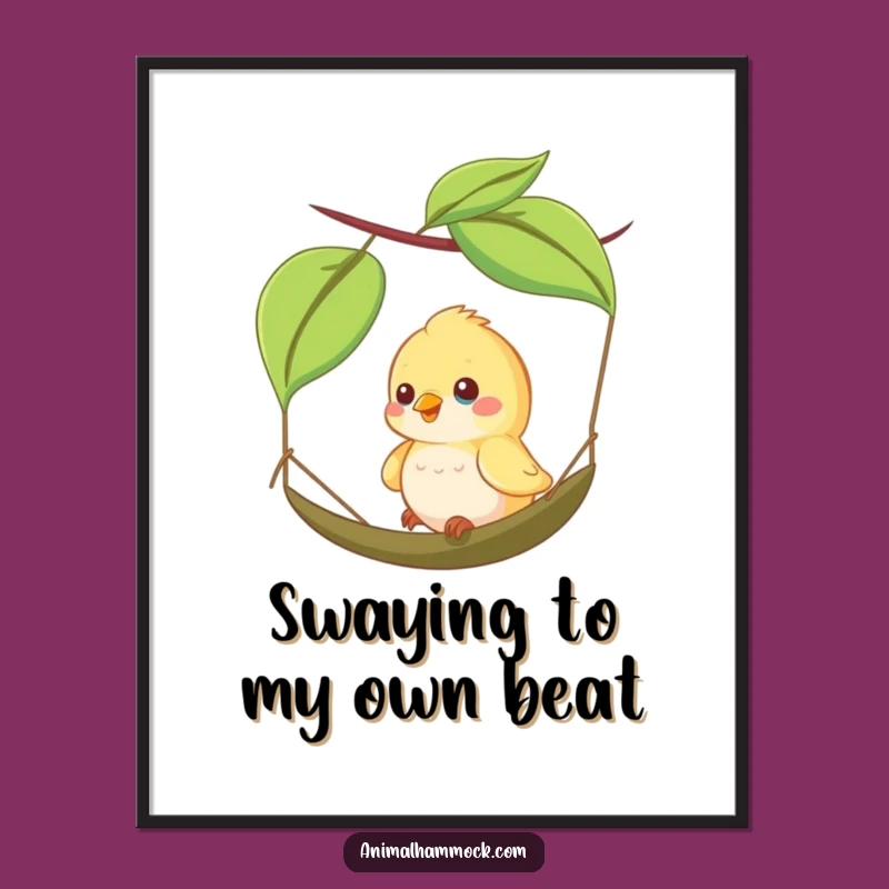 Funny Happy Bird Leaf Hammock Digital Art - Instant Joyful Decor & Hilarious Gift