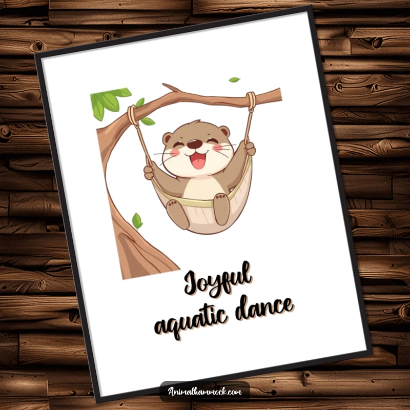 Funny Otter Hammock Digital Art Print showing a joyful otter swinging in a hammock, ideal for printable wall decor and instant fun.