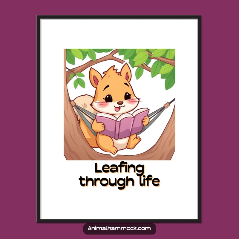 Funny Squirrel Reading Digital Print: Instant Hammock Book Lover Wall Art