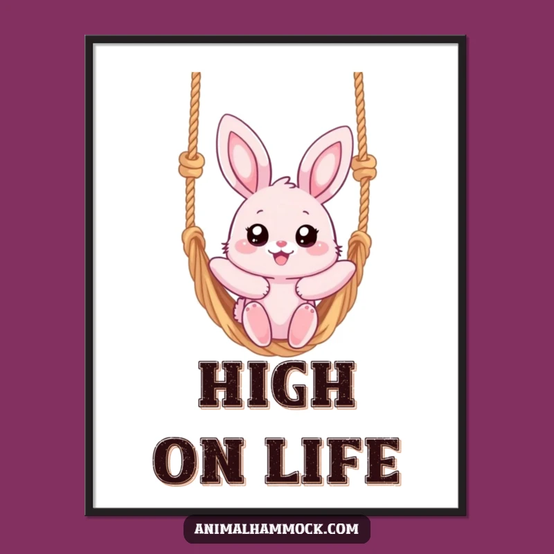 Funny Pink Bunny Hammock Digital Art - High-Res Relaxing Print for Instant Decor