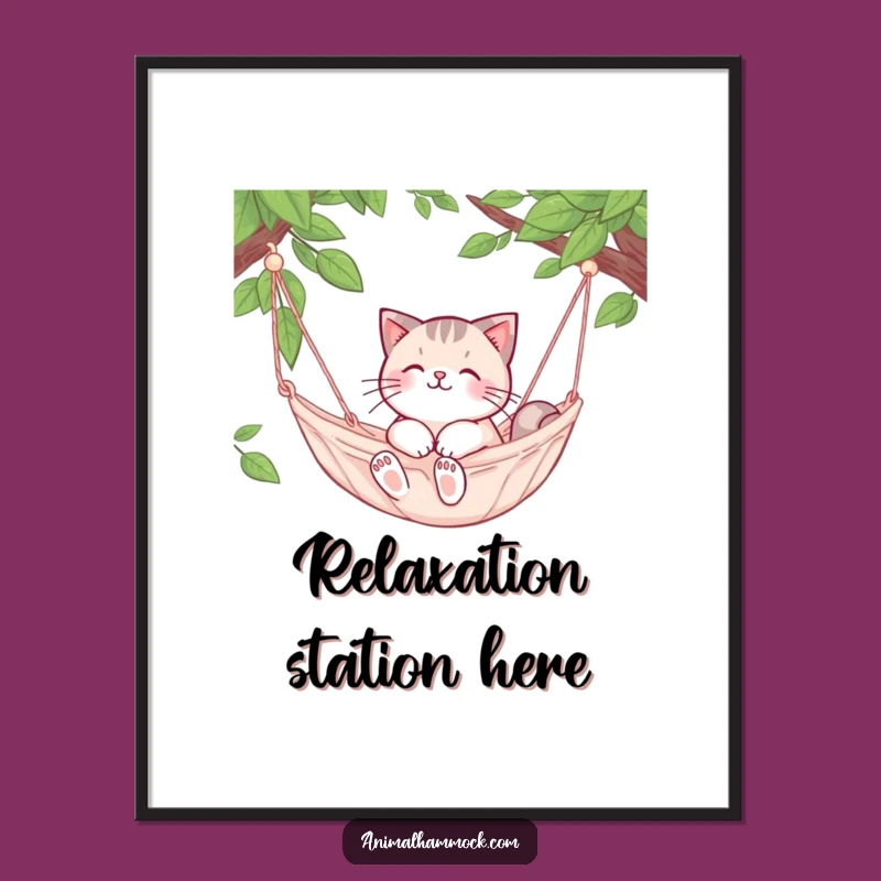 Funny Cat Hammock Digital Print: Instant Relaxation Cheer for Walls!