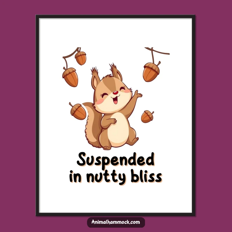 Funny Squirrel Juggling Digital Art: Whimsical Acorn Acrobat Printable Decor