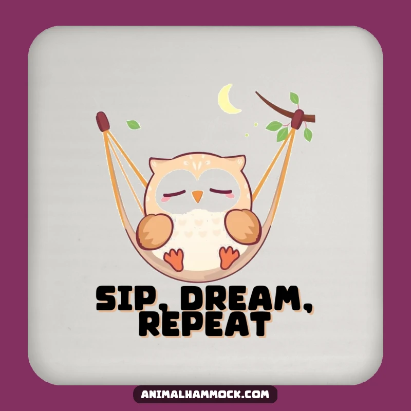 Funny Owl Dreaming Coaster Set: Hammock Slumber Surface Protection