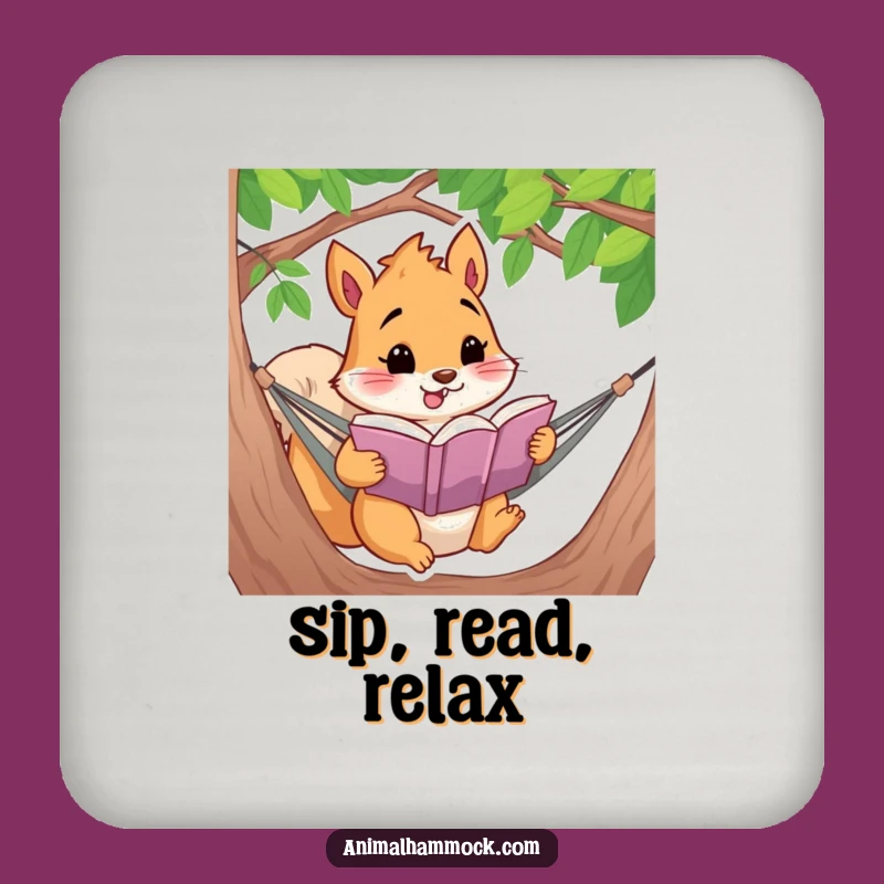 Funny Squirrel Reading Coaster Set: Protect Surfaces with Hammock Book Humor