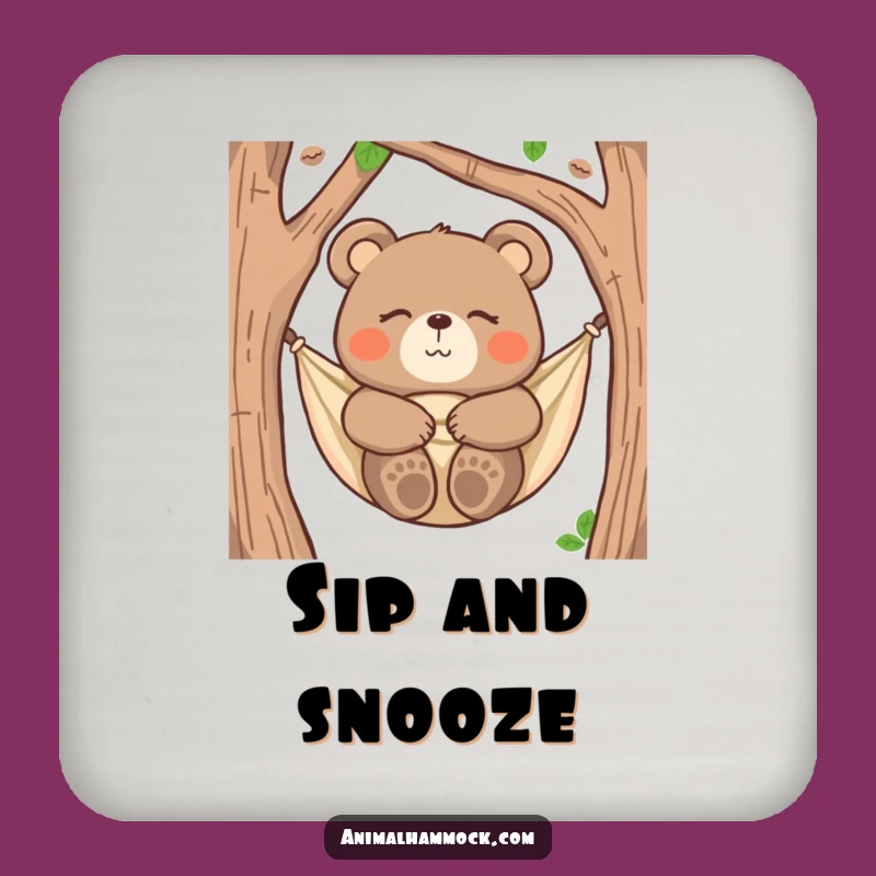 Funny Bear Hammock Drink Coaster: Relaxed Yogi Bear Table Protector, Gift
