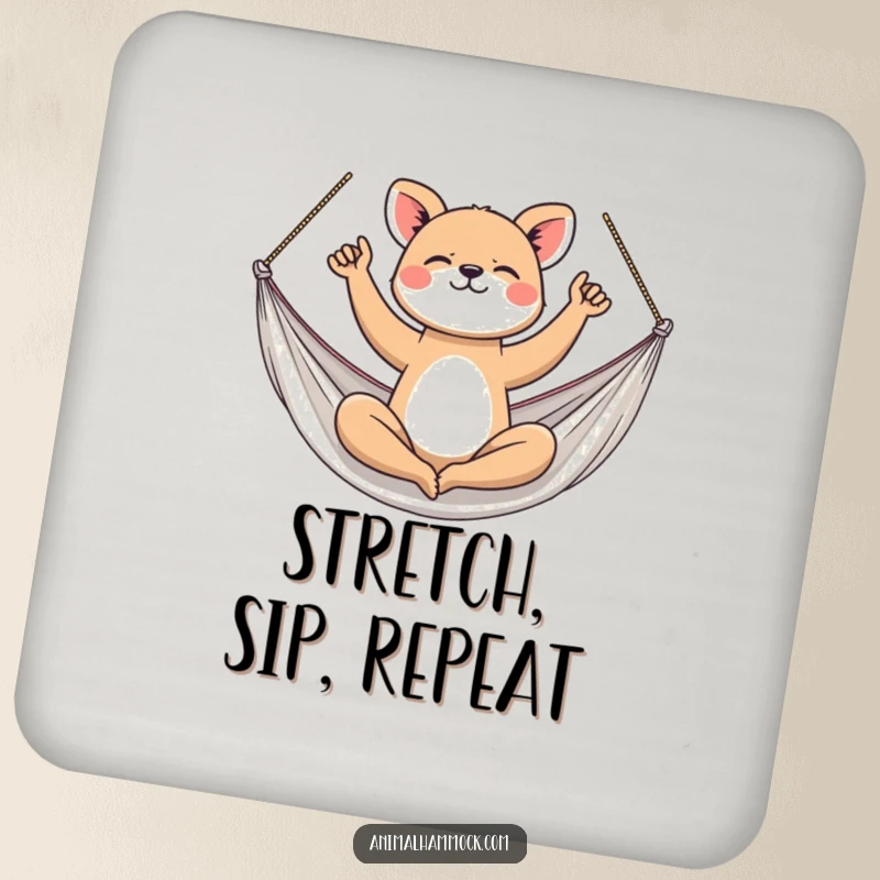 Funny Coasters: An athletic animal doing yoga poses in a hammock, adding a serene and balanced touch to tables.