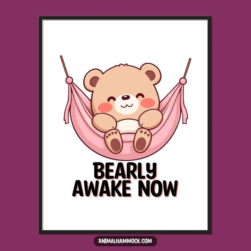 Funny Bear Hammock Poster: Content Bear Art for Cozy Wall Decor