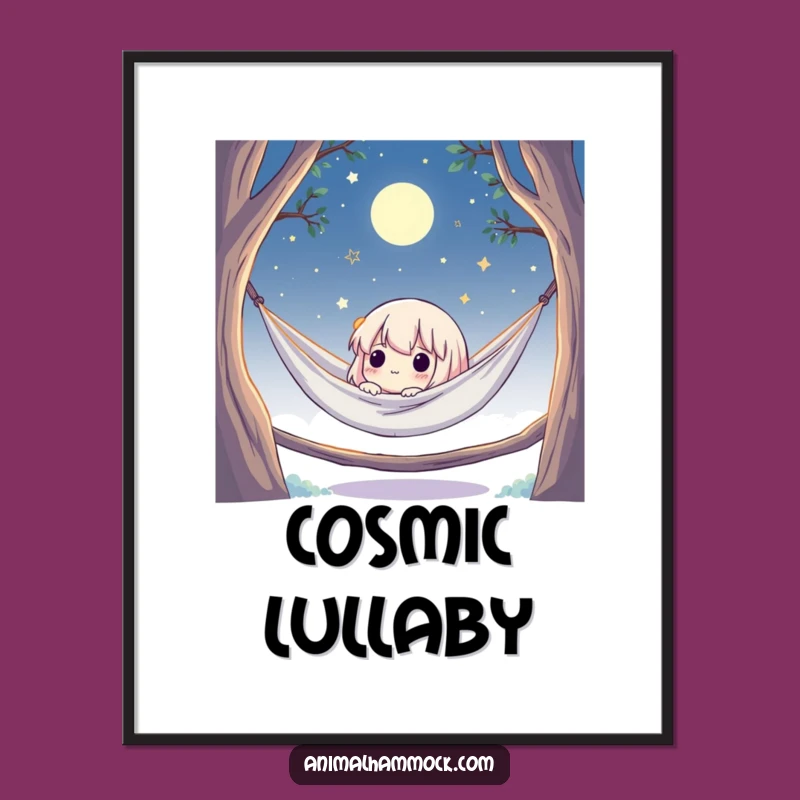 Funny Moonlit Hammock Stargazer Poster: Cute Character Art, Inspiring Funny Gift Decor