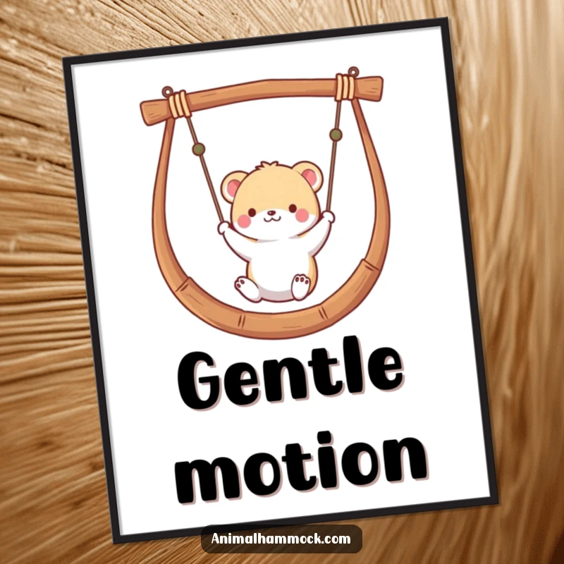 Funny poster illustrating a small animal gently swinging in a hammock, embodying peace, happiness, and a relaxed lifestyle.