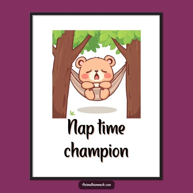Funny Bear Cub Hammock Poster - Adorable Sleepy Wall Art, Hilarious Gift