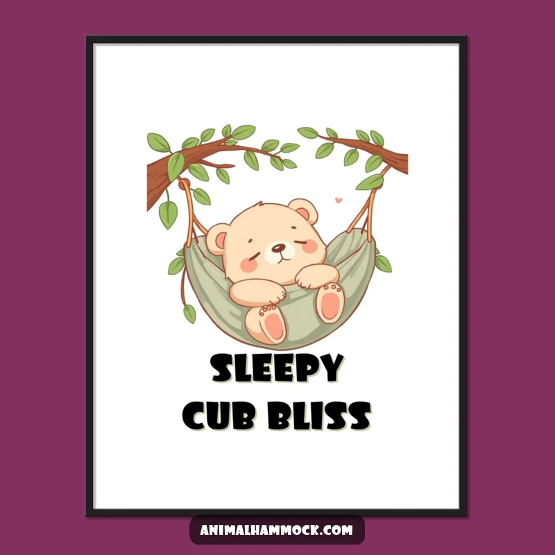 Funny Bear Cub Hammock Poster: Peaceful Wall Art, a Sweet Funny Gift for Bear Lovers