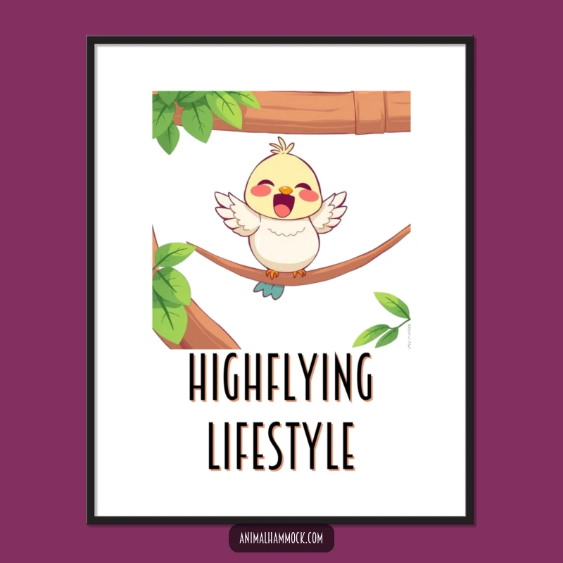 Funny Bird Hammock Poster: Delighted Perch Art - Unique Gift Idea