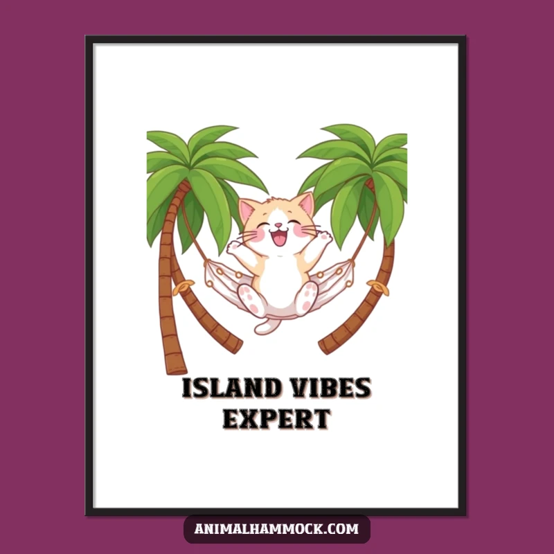 Funny Cat Hammock Poster: Tropical Art for a Hilarious Funny Gift