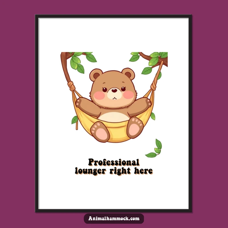 Funny Chubby Bear Cub Hammock Poster - Charming Wall Art & Hilarious Gift