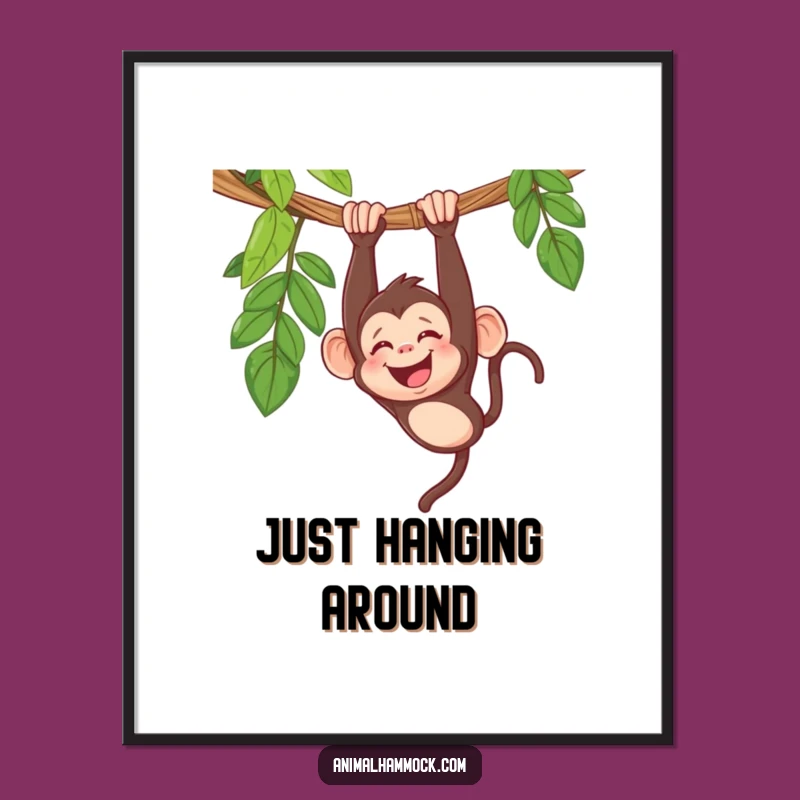 Funny Giggling Monkey Poster: Upside Down Hammock Art - Hilarious Wall Decor Gift