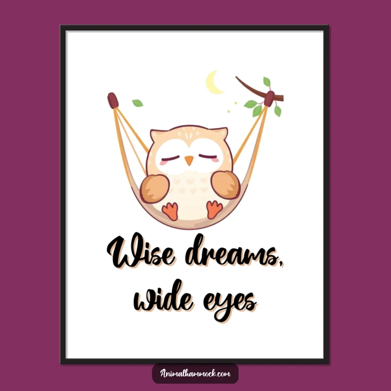 Funny Owl Dreaming Poster: Whimsical Hammock Slumber Wall Art Gift