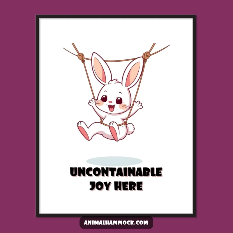 Funny Playful Bunny Hammock Poster - Energetic Wall Art & Hilarious Gift