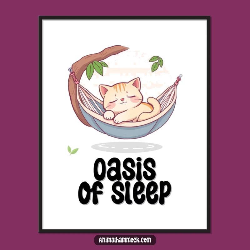 Funny Sleepy Cat Hammock Poster - Peaceful Wall Art, Hilarious Gift