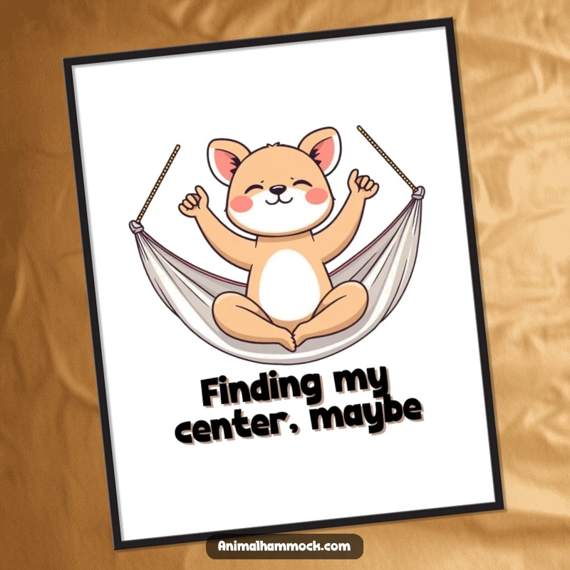 Funny Poster: An athletic animal performing yoga poses in a hammock, adding a serene and balanced touch to decor.