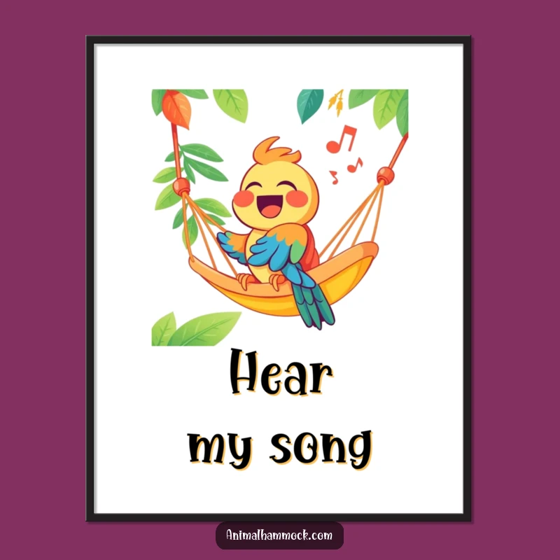 Funny Parrot Hammock Poster - Vibrant Wall Art, Hilarious Gift Idea