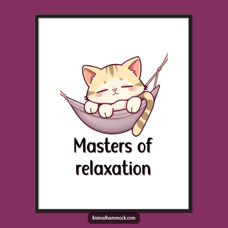Funny Sleepy Cat Hammock Poster - Humorous Wall Art Gift for Cat Fans
