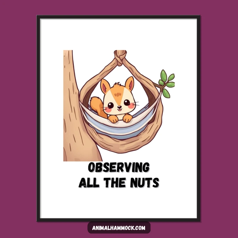 Funny Curious Squirrel Hammock Poster - Cozy Nature Art & Hilarious Gift