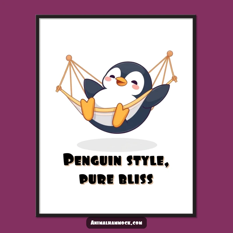Funny Penguin Hammock Poster: Arctic Humor for a Cheerful Space