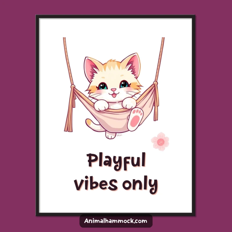 Funny Kitten Hammock Poster - Whimsical Wall Art for a Playful Home