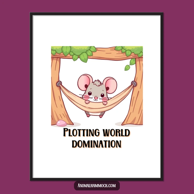 Funny Mouse Hammock Poster: Determined Peek Art - Unique Gift Idea