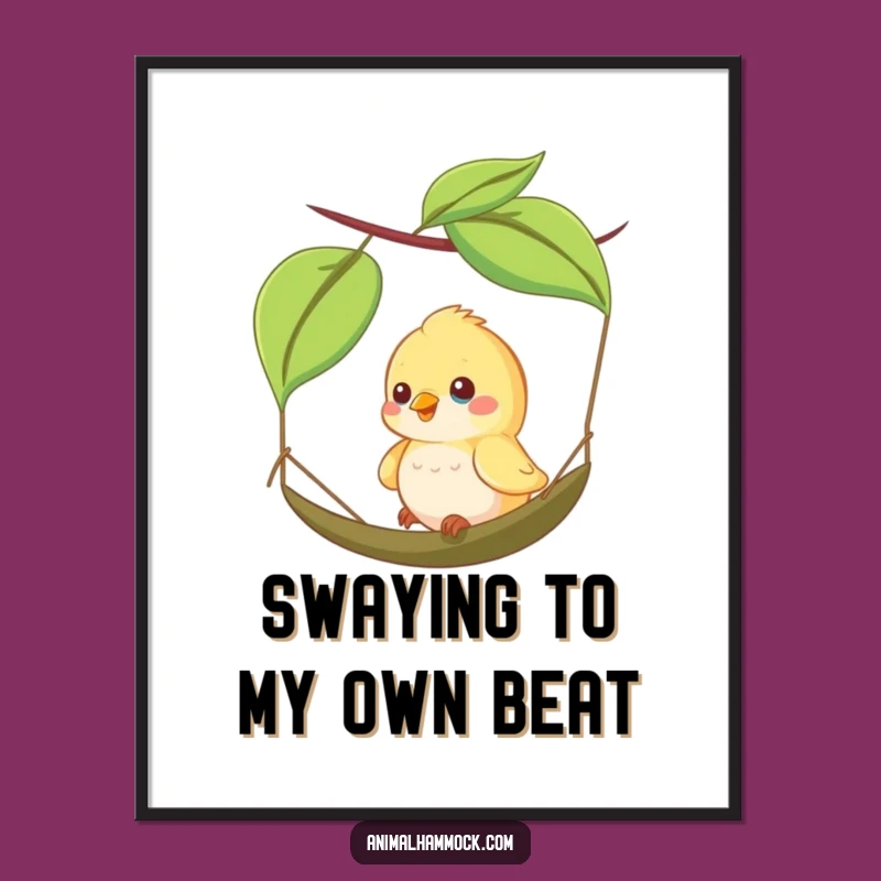 Funny Happy Bird Leaf Hammock Poster - Joyful Nature Art & Hilarious Gift