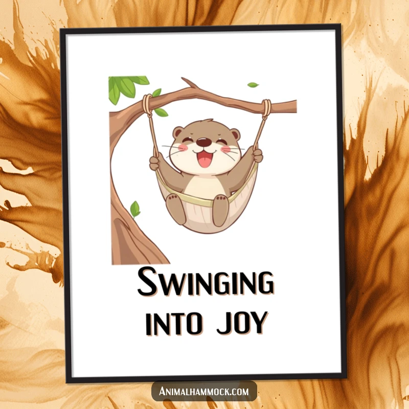Funny Otter Hammock Poster showing a happy otter swinging enthusiastically in a hammock, adding lively humor to wall decor.