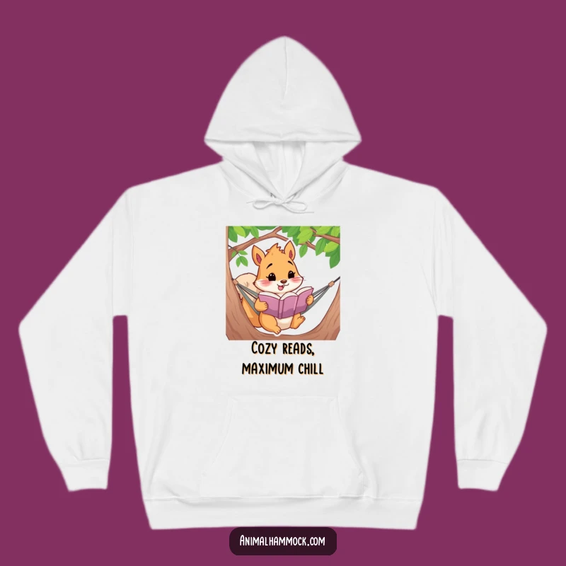 Cozy Funny Squirrel Reading Hoodie: Warm Hammock Book Lover Gift for Him & Her