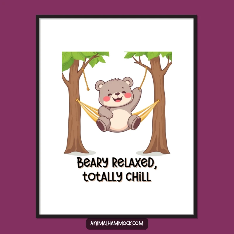 Funny Free Printable Wall Art: Bear Cub Hammock Art Downloadable Decor