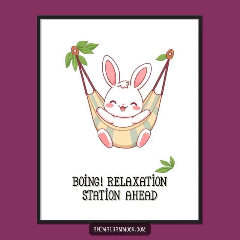 Free Printable Wall Art: Cheerful Bunny Hammock Bounce, Funny Downloadable Art