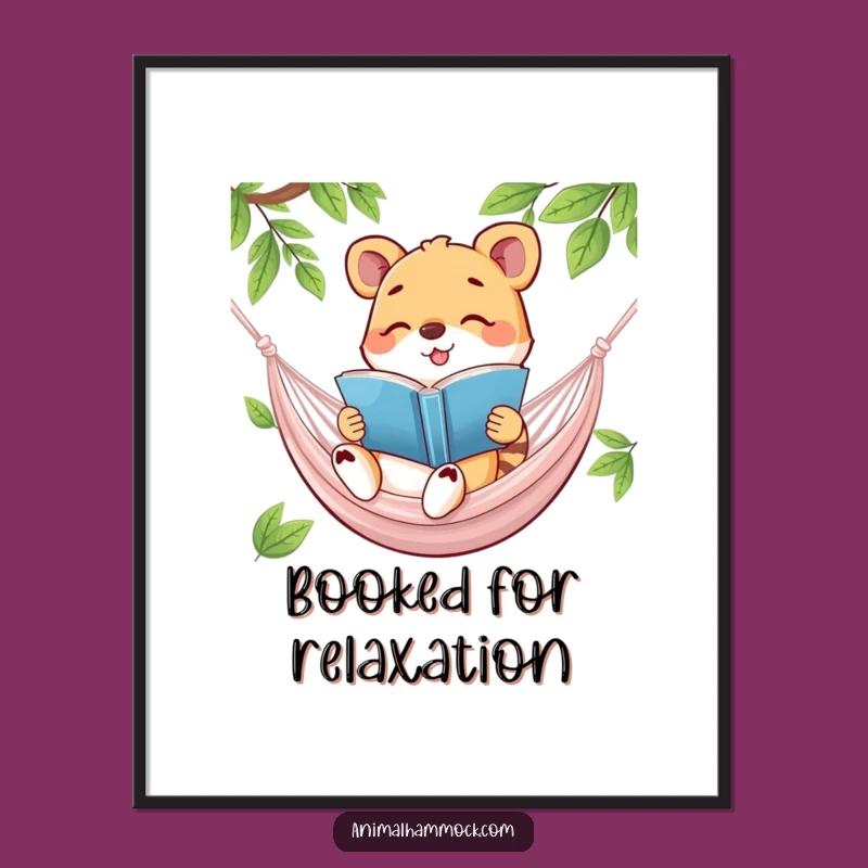 Free Printable Wall Art: Happy Animal Reading Hammock Funny Downloadable Art