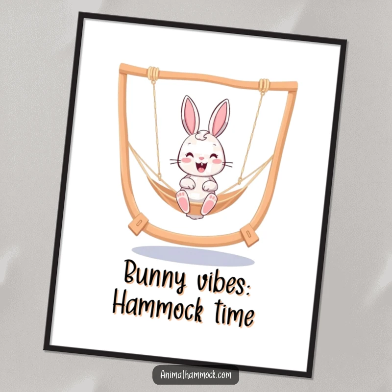 Funny Free Printable Wall Art: A cheerful bunny bouncing happily in a hammock, adding playful vibes to any room.